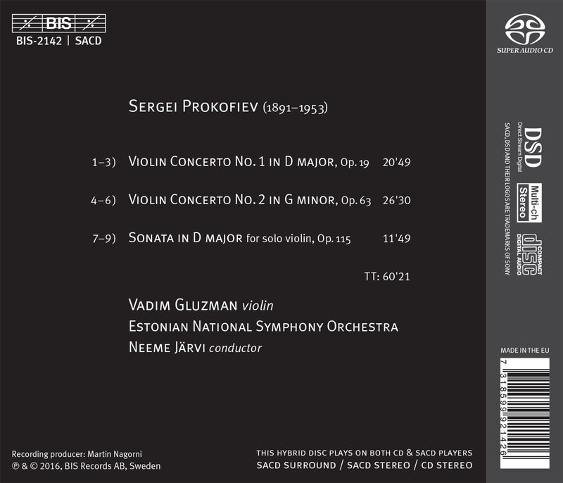 Prokofiev: Violin Concertos Nos. 1 & 2 and Sonata for Solo Violin / Gluzman, Jarvi
