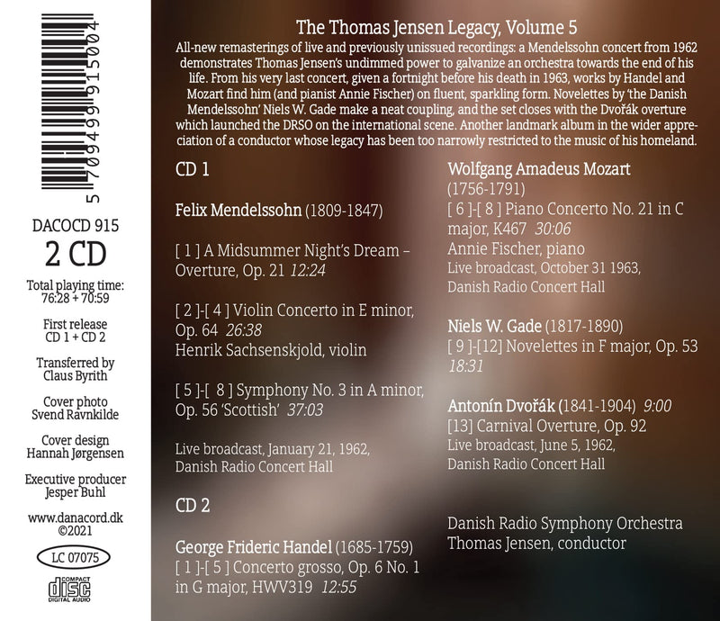Mendelssohn, Mozart, Dvorak: Thomas Jensen Legacy, Vol. 5 / Jensen, Sachsenskjold, Fischer, Danish Radio Symphony Orchestra