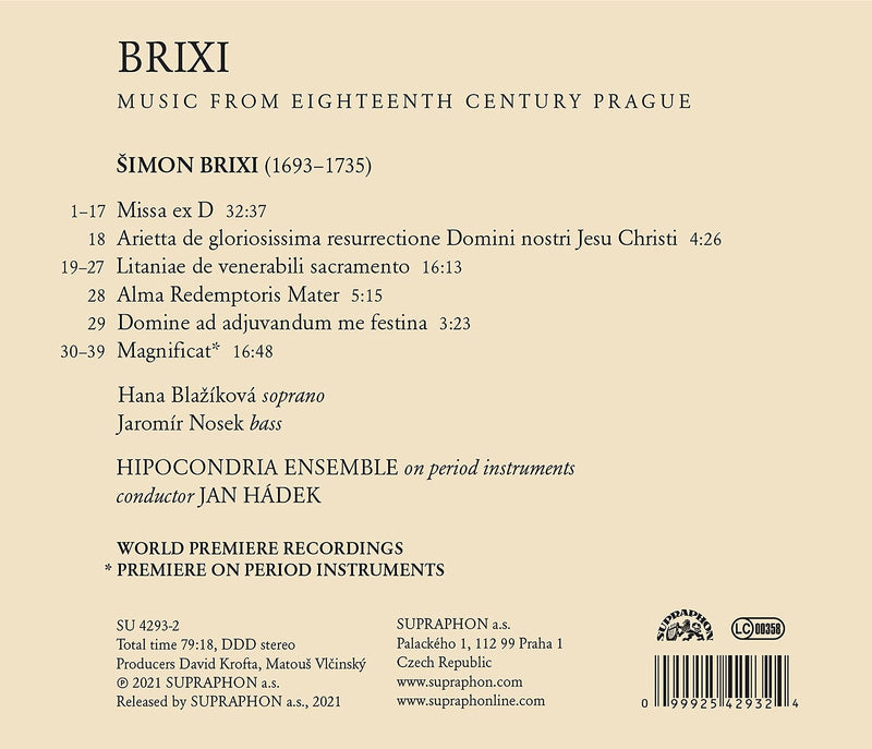 Brixi: Music from 18th Century Prague / Hadek, Hipocondria Ensemble