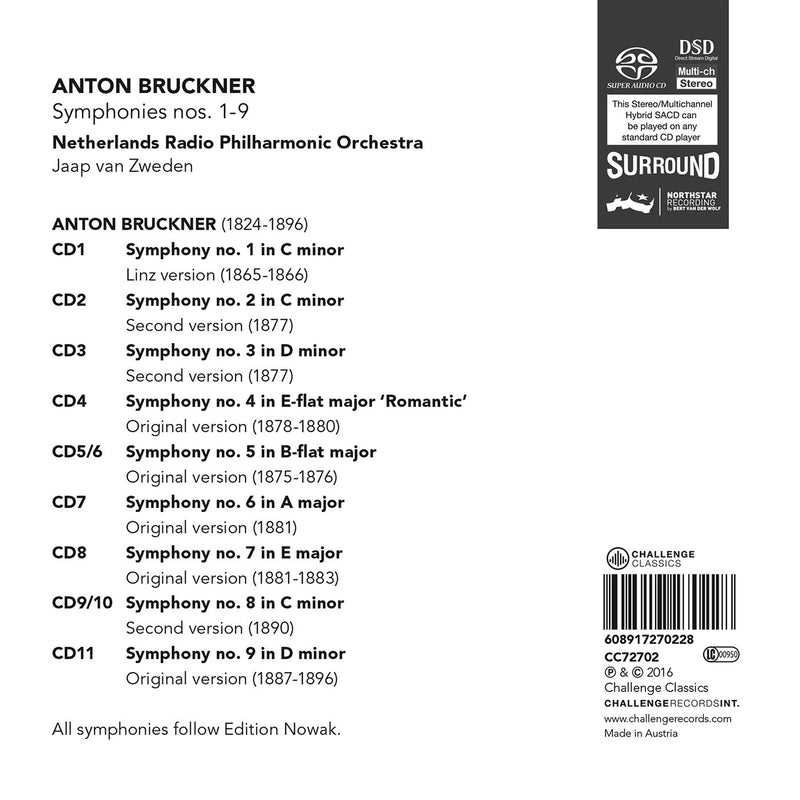 Bruckner: Symphonies Nos. 1-9 / Van Zweden, Netherlands Philharmonic