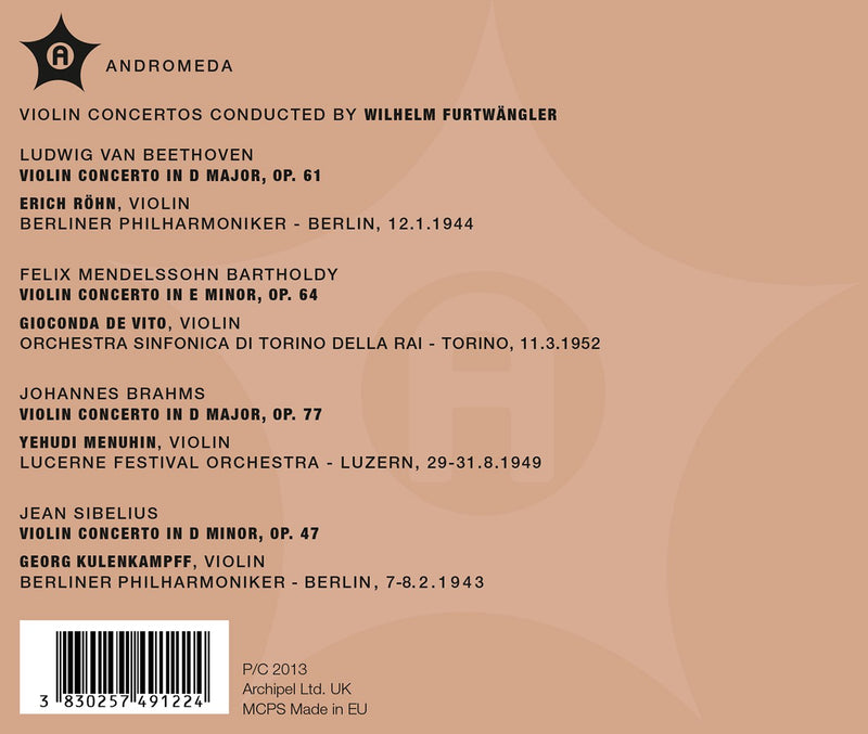 Violin Concertos Conducted By Wilhelm Furtwangler