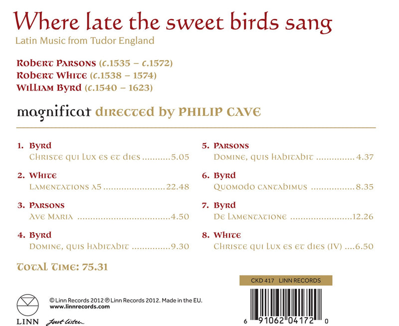 Where Late the Sweet Birds Sang (Latin Music from Tudor Engl