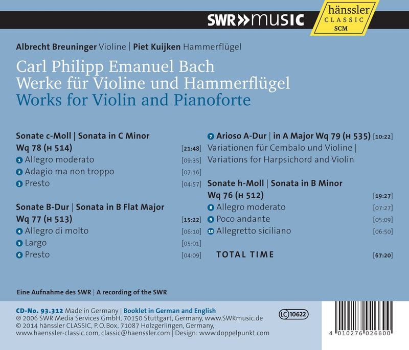 C.P.E. Bach: Works for Violin and Pianoforte