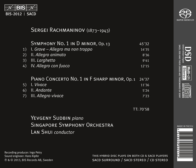 Rachmaninov: Piano Concerto, Symphony No 1 / Sudbin, Shui