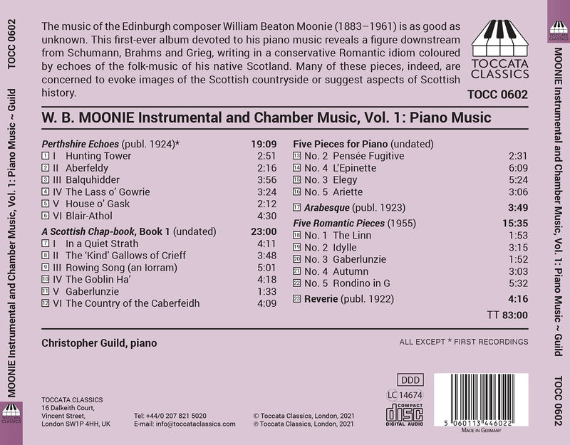 Moonie: Instrumental and Chamber Music, Volume One - Music for Solo Piano / Guild