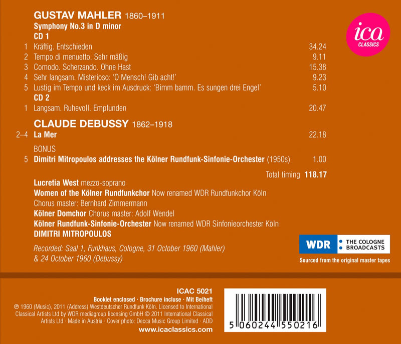Mahler: Symphony No. 3; Debussy: La Mer / Mitropoulos, Cologne Rso