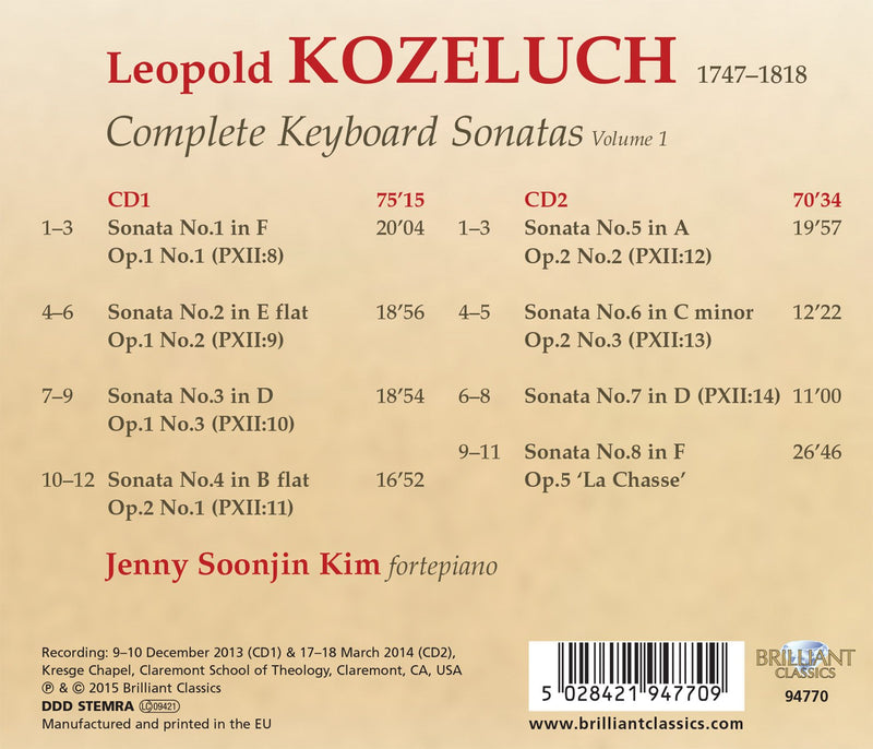 Kozeluch: Complete Keyboard Sonatas Vol 1 / Jenny Soonjin Kim