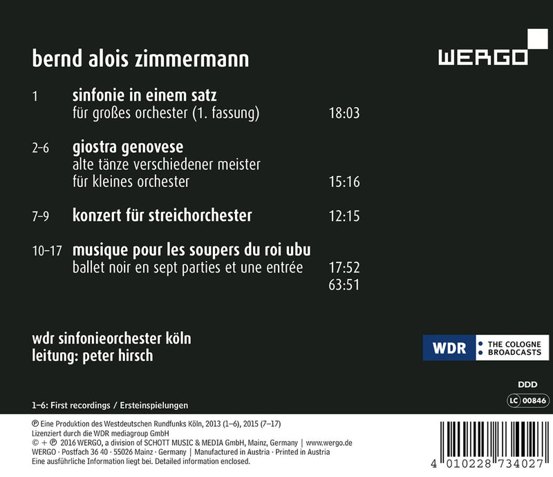 Zimmermann: Sinfonie in einem Satz / Hirsch, WDR Sinfonieorchester Koln