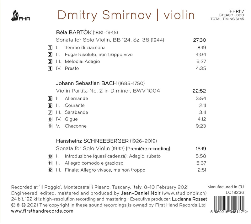 Bartók, Bach, Schneeberger: Works for Solo Violin / Smirnov