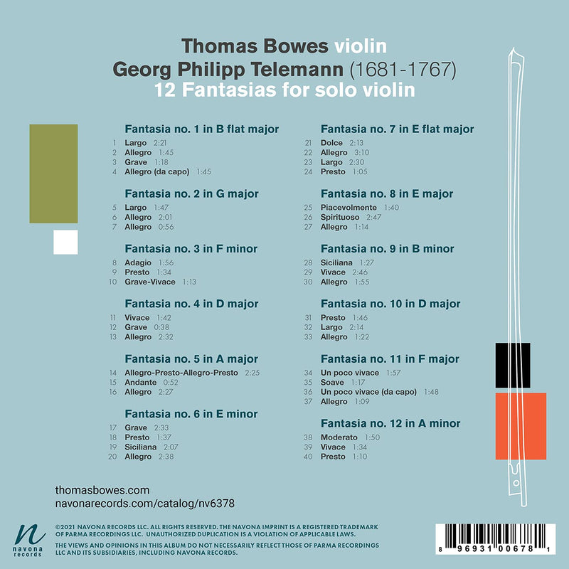 Telemann: 12 Fantasias for Solo Violin / Bowes