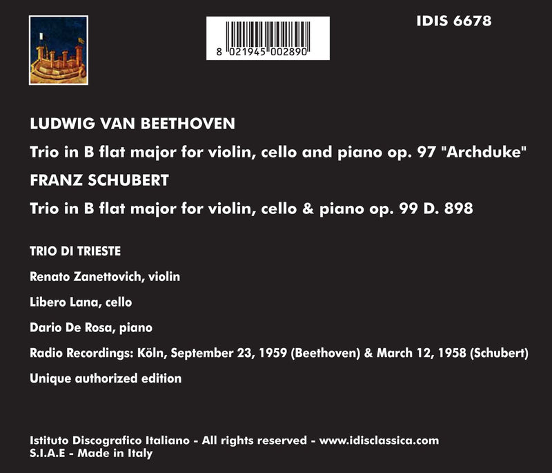 Beethoven: "archduke Trio", Op. 97; Schubert: Trio, Op. 99 D. 898