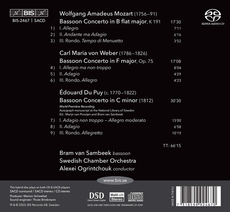 Mozart, Dupuy, Weber: Bassoon Concertos / Sambeek, Ogrintchouk, Swedish Chamber Orchestra