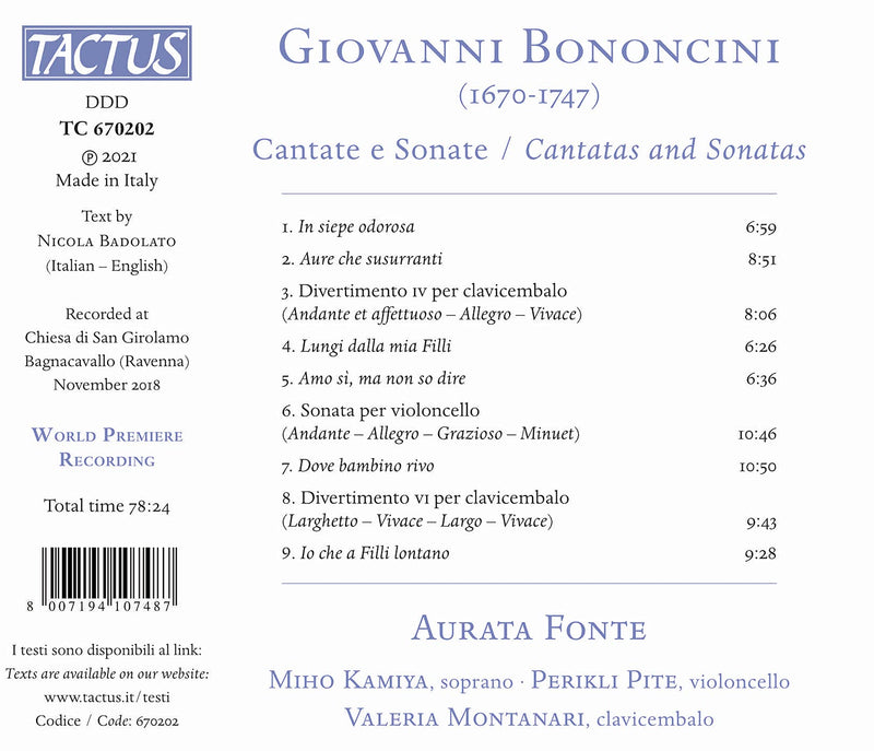 Bononcini: Cantate e Sonate / Montanari, Aurata Fonte