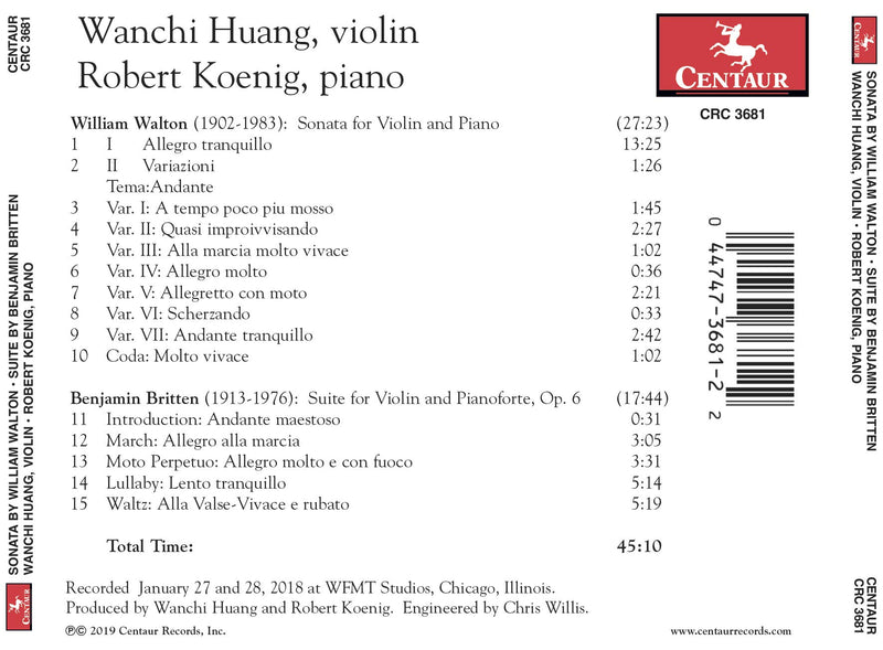 Sonata by William Walton; Suite by Benjamin Britten