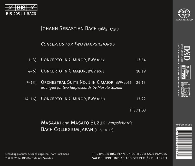 Bach: Concertos For Two Harpischords / Masaaki & Masato Suzuki, Bach Collegium Japan