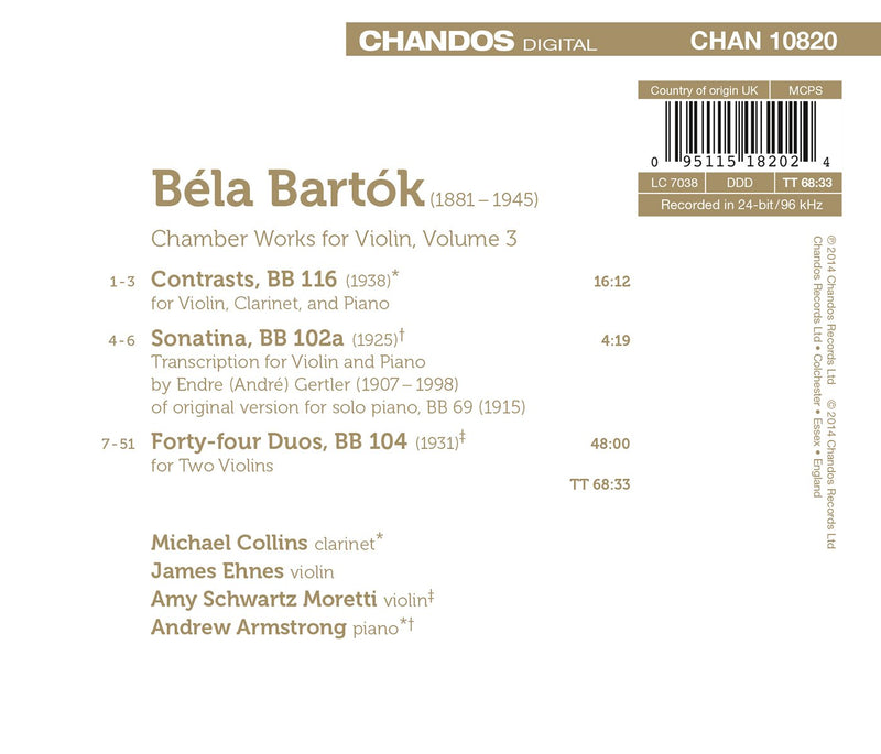 Bartok: Chamber Works for Violin Vol 3 / Ehnes