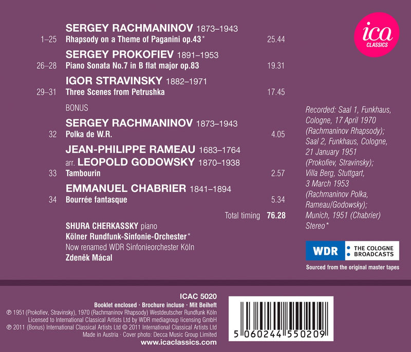 Rachmaninov: Rhapsody On A Theme Of Paganini; Prokofiev: Piano Sonata No. 7; Stravinsky: Three Scenes From Petruschka