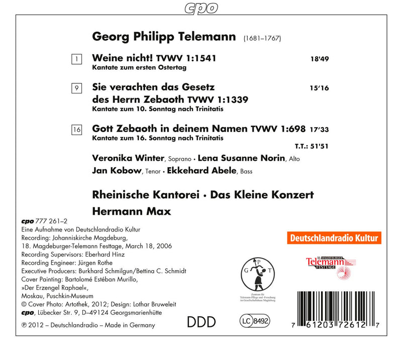 Telemann: Gott Zebaoth In Deinem Namen: Kantaten Vol. 2 / Max, Rheinische Kantorei,  Das Kleine Konzert