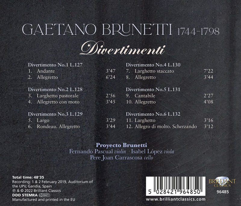 Brunetti: Divertimenti / Proyecto Brunetti