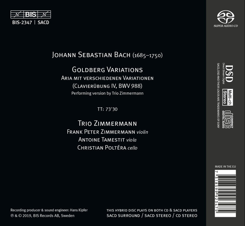 Bach: Goldberg Variations / Trio Zimmermann