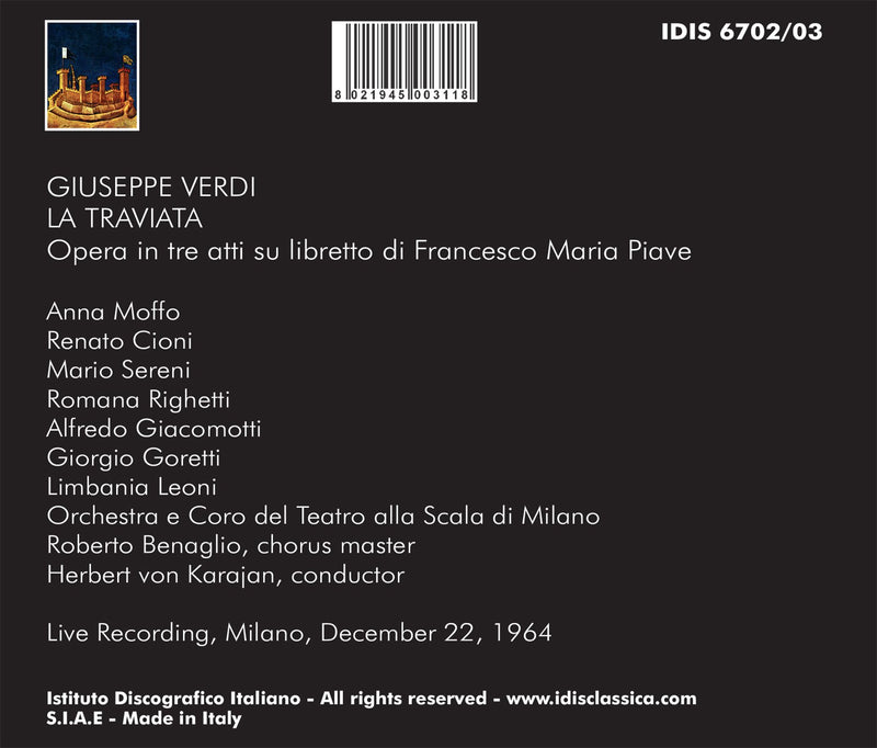 Verdi: La Traviata /   Karajan, Moffo, Sereni, Zaccaria, Cioni, Carbonari