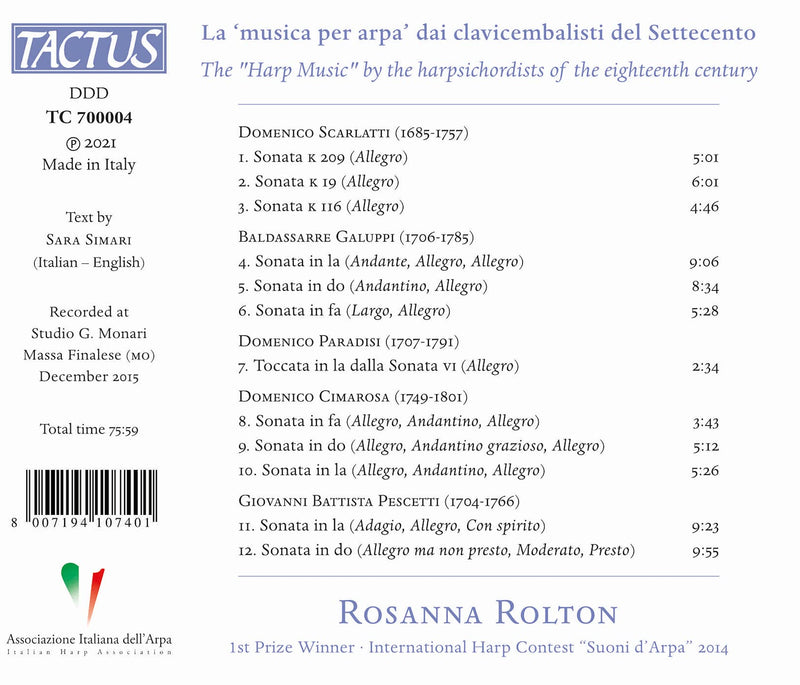 Cimarosa, Galuppi, D. Scarlatti: La musica "per arpa" / Rolton