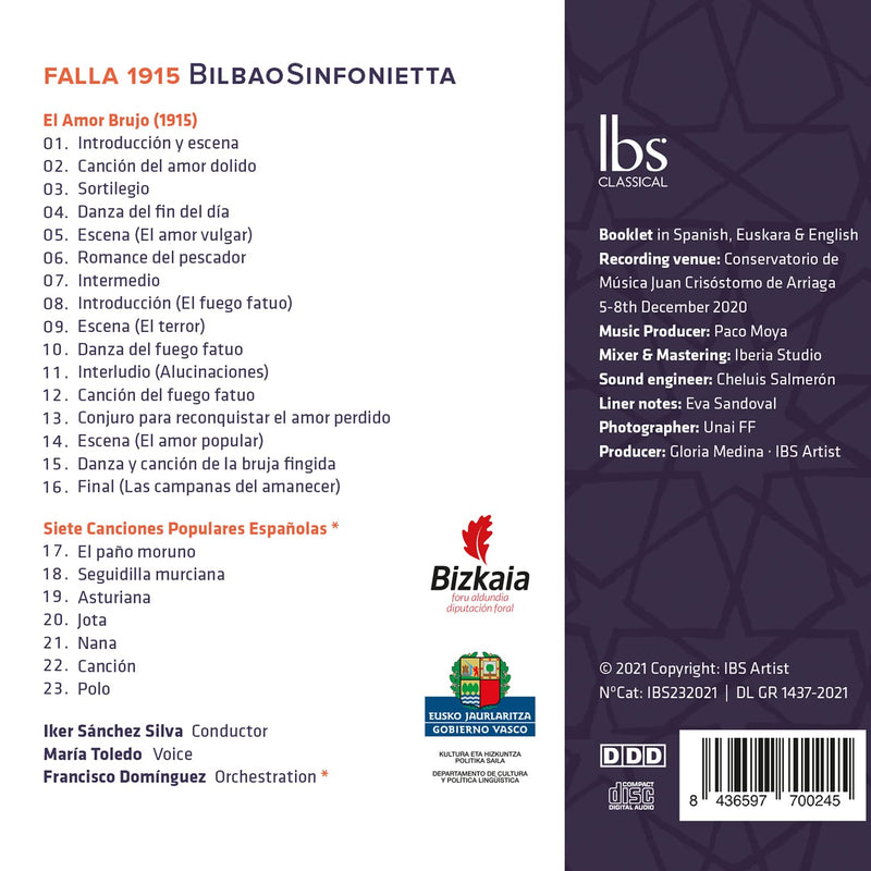 Falla 1915: Amor Brujo & 7 Canciones / Silva, Toledo, Bilbao Symphony Orchestra