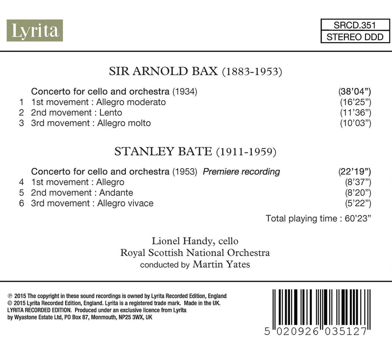 Arnold Bax, Stanley Bate: Cello Concertos