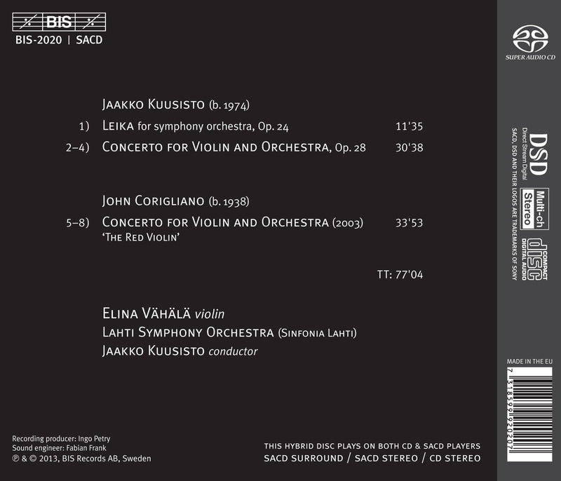 The Red Violin - Corigliano, Kuusisto: Concertos / Vahala, Kuusisto, Lahti Symphony
