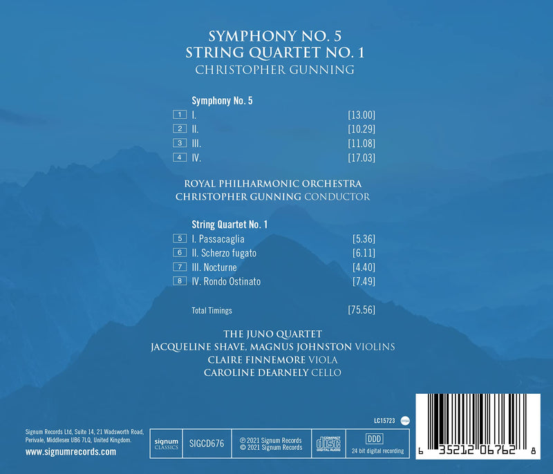Gunning: Symphony No. 5 - String Quartet No. 1 / Gunning, Juno String Quartet, Royal Philharmonic Orchestra