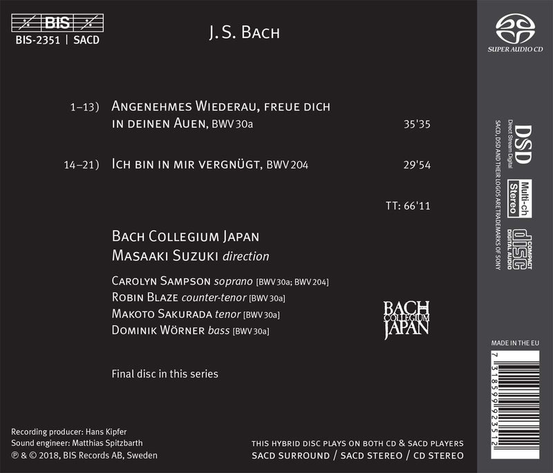 Bach: Secular Cantatas, Vol. 10: Cantatas of Contentment / Suzuki, Bach Collegium Japan