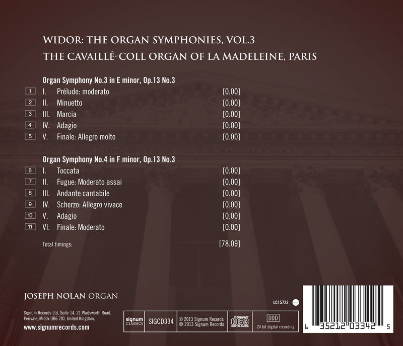 Widor: The Organ Symphonies Vol 3 / Joseph Nolan