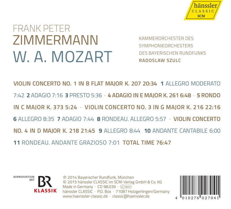 Mozart: Violin Concertos No 1, 3, 4 / Zimmermann