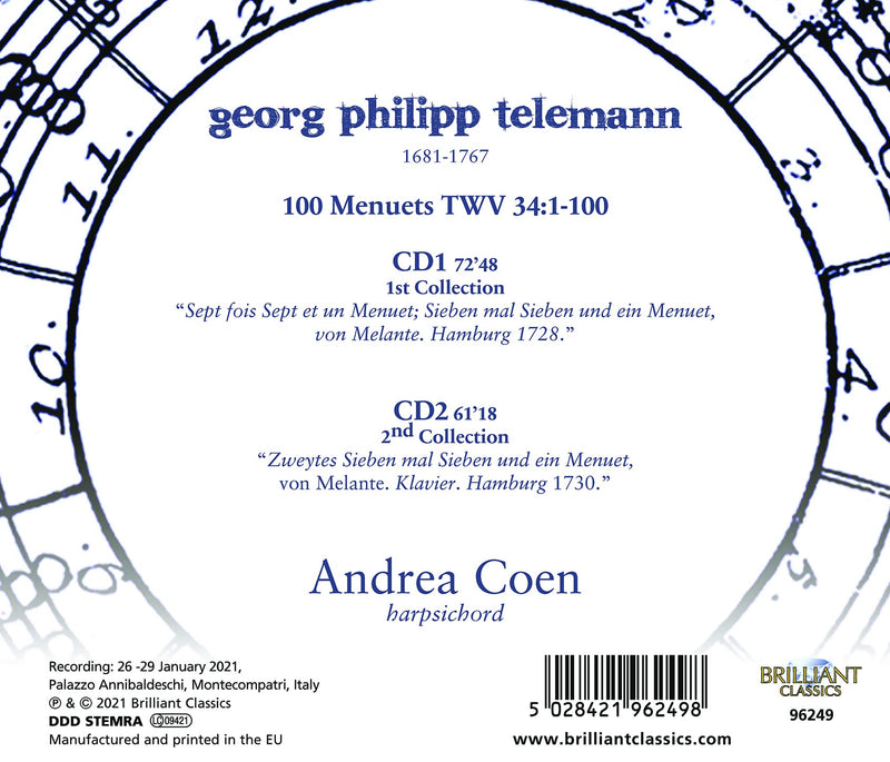 Telemann: 100 Menuets TWV 34:1-100 / Coen