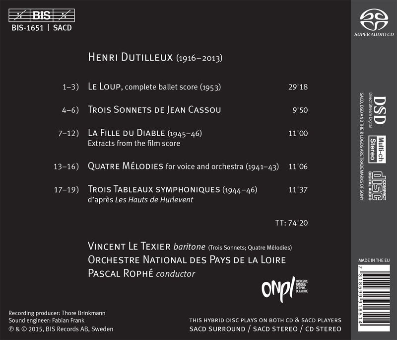Dutilleux: Le loup / Rophe, Orchestre national des Pays de la Loire