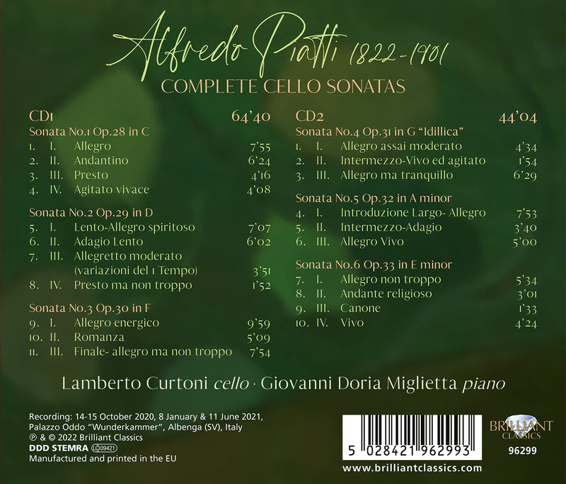 Piatti: Complete Cello Sonatas / Curtoni, Miglietta