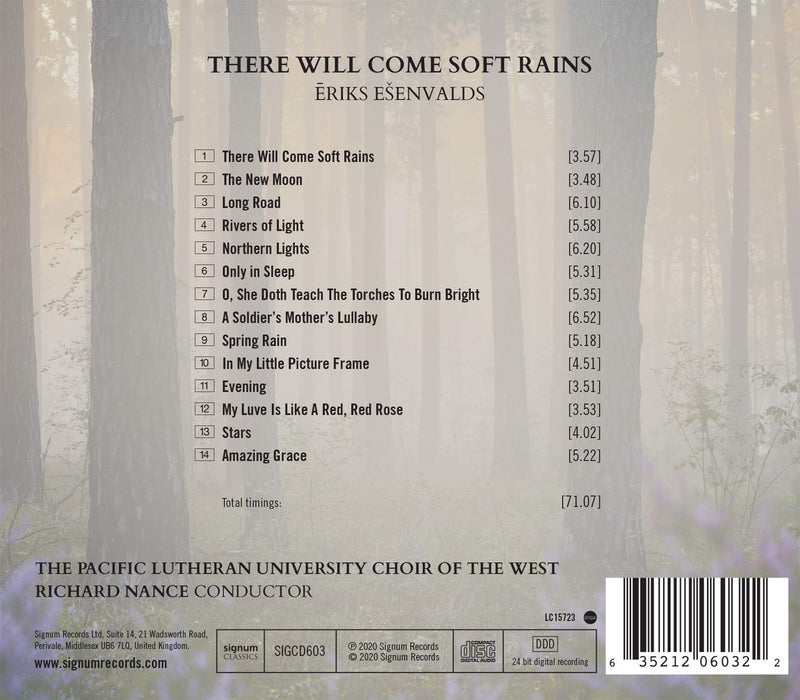 Esenvalds: There Will Come Soft Rains / Nance, Choir of the West