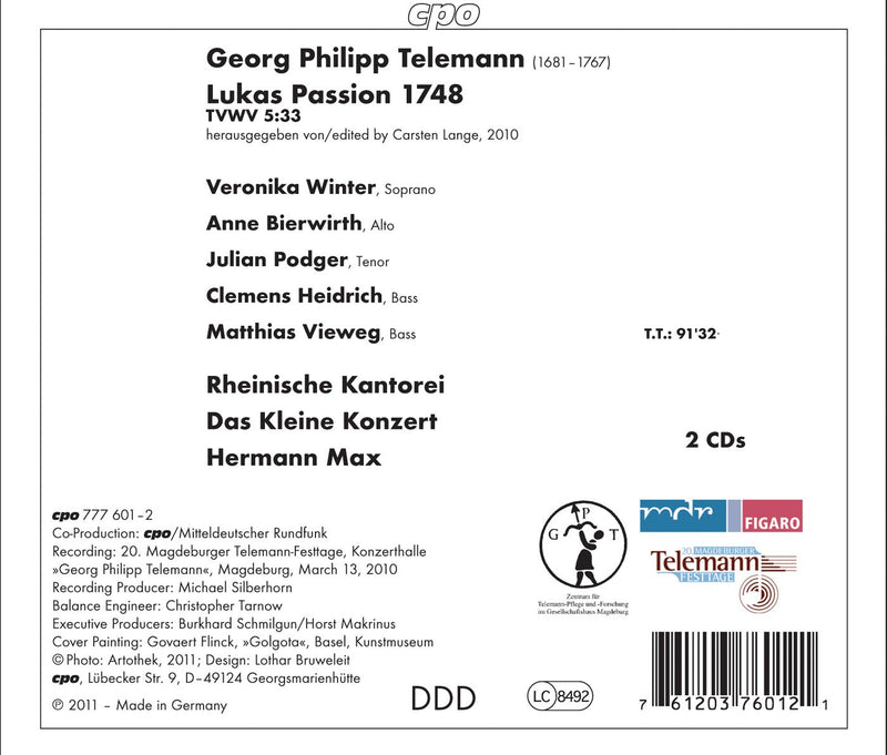 Telemann: Lukas Passion, 1748 / Max, Rheinische Kantorei, Das Kleine Konzert