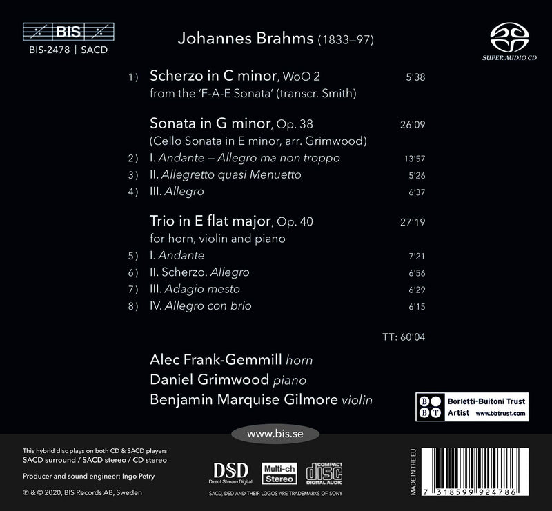 Brahms: Chamber Music with Horn / Frank-Gemmill, Grimwood
