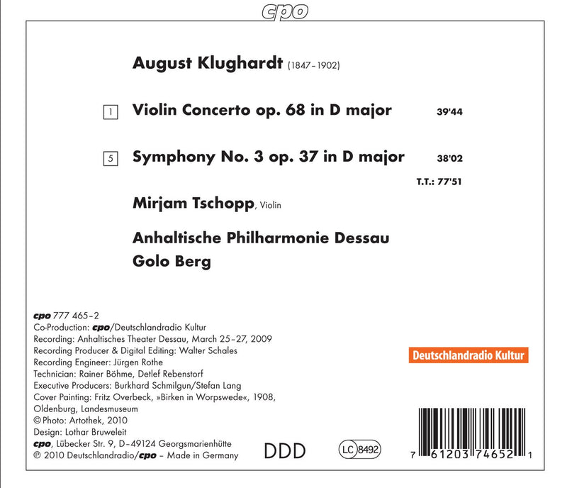 Klughardt: Symphony No. 3; Violin Concerto / Berg, Tschopp, Anhaltische Philharmonie Dessau