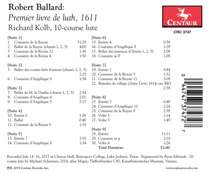 Ballard: Premier livre de luth, 1611 / Kolb