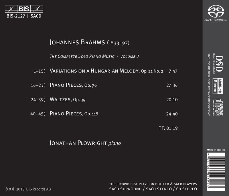 Brahms: Complete Solo Piano Music, Vol 3 / Plowright