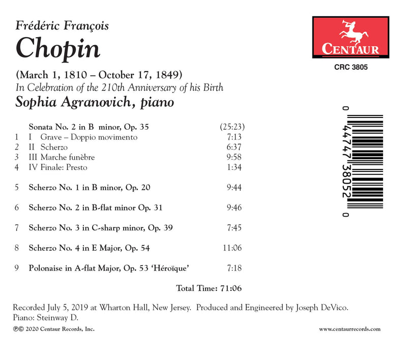Chopin: Sonata No. 2, Op. 35; 4 Scherzi; Polonaise, Op. 53 / Sophia Agranovich