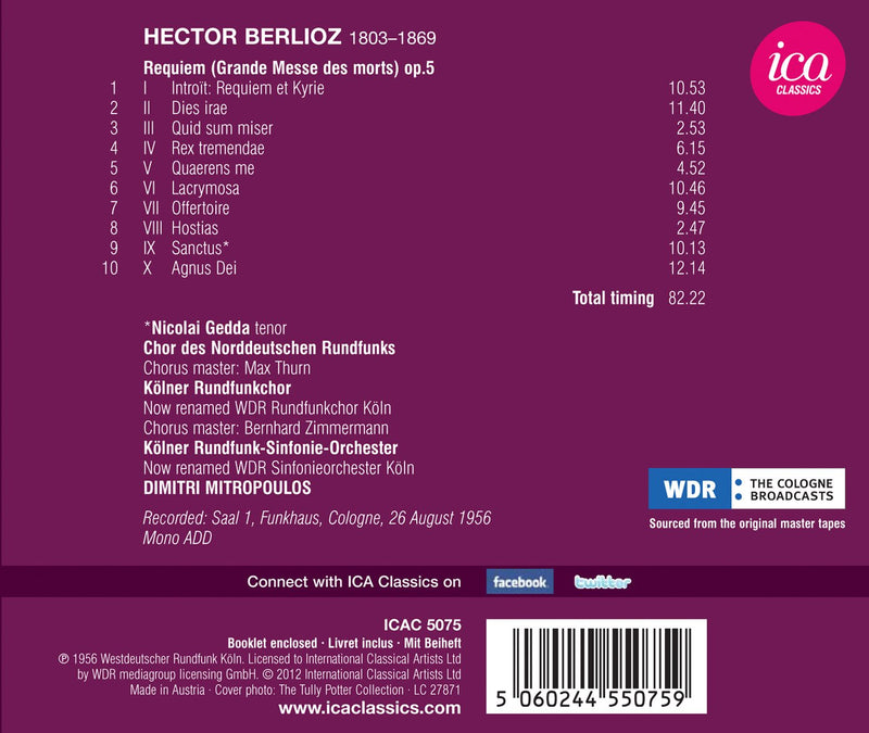Berlioz: Requiem / Mitropoulos, Gedda, Cologne Radio Symphony