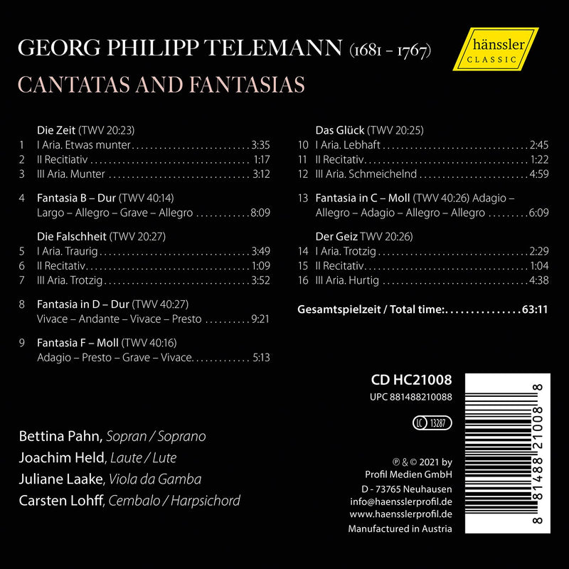 Telemann: Cantatas and Fantasias / Pahn, Laake, Held, Lohff