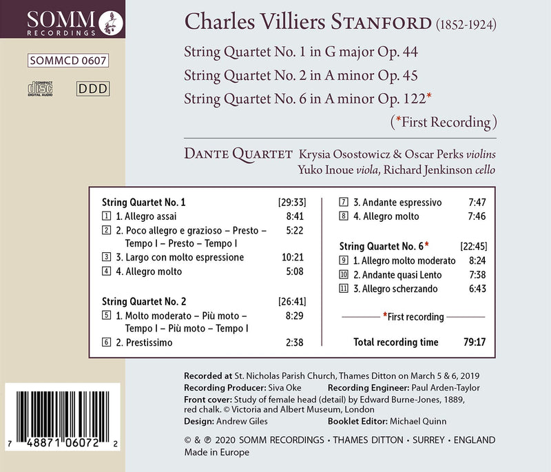 Stanford: String Quartets Nos. 1, 2, & 6 / Dante Quartet