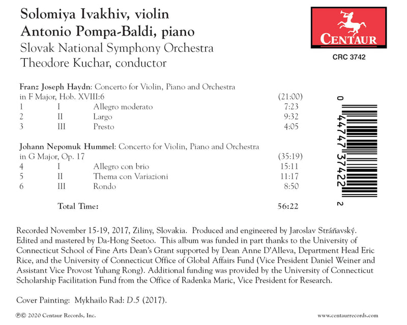 Haydn + Hummel: Concertos for Violin, Piano & Orchestra / Pompa-Baldi, Ivakhiv, Kuchar, Slovak National Symphony