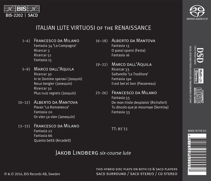Italian Lute Virtuosi of the Renaissance / Lindberg