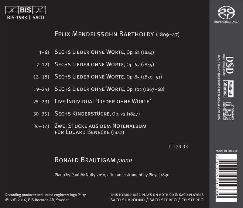 Mendelssohn: Lieder ohne Worte, Books 5-8 / Brautigam
