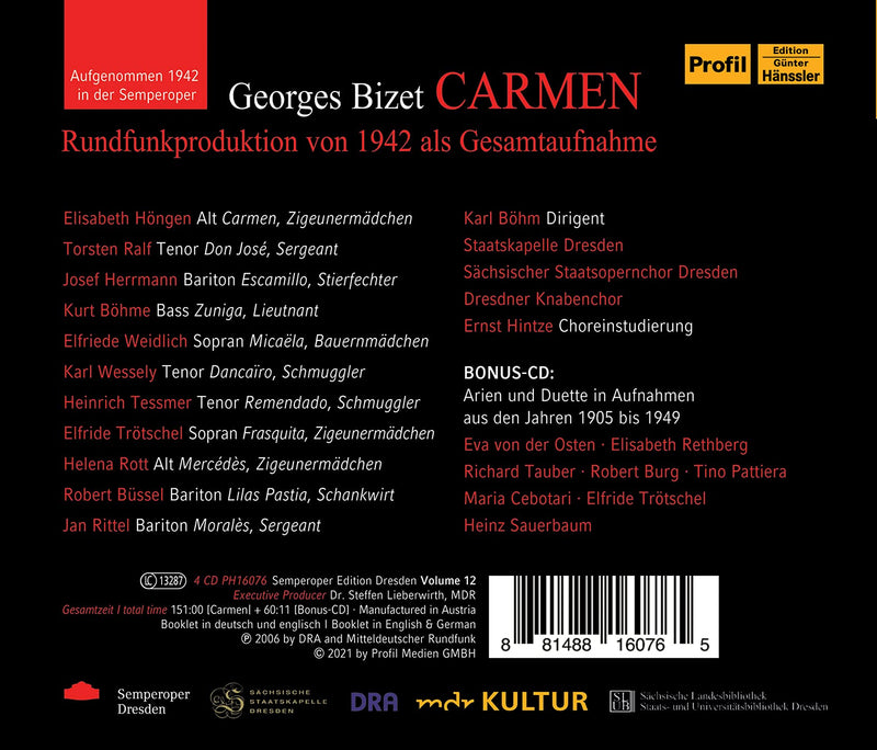 Bizet: Carmen (Semperoper Edition, Vol. 12) (1942) / Böhm, Dresden State Opera